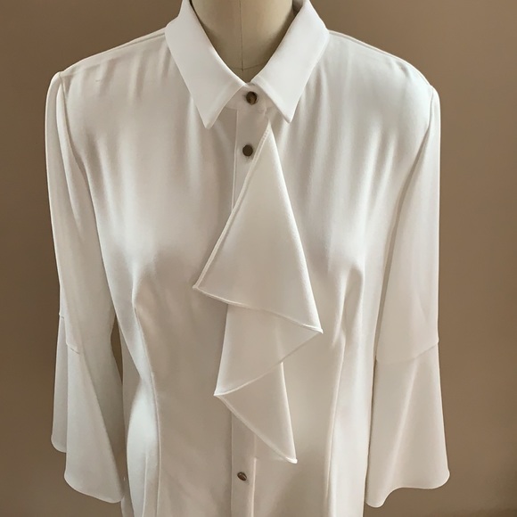 Pamella Roland White bell sleeve ruffle blouse - Picture 2 of 7